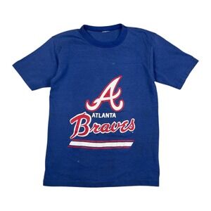 Vintage Atlanta Braves T-Shirt Unisex S Blue Red 70s 80s MLB Logo Front Yoke Tee